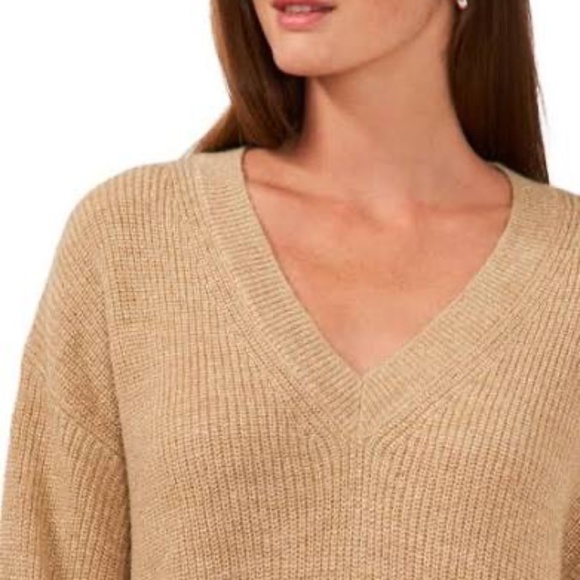 Halogen V-Neck Tunic Sweater in Flax Gold metallic shimmer size XL - Picture 1 of 14